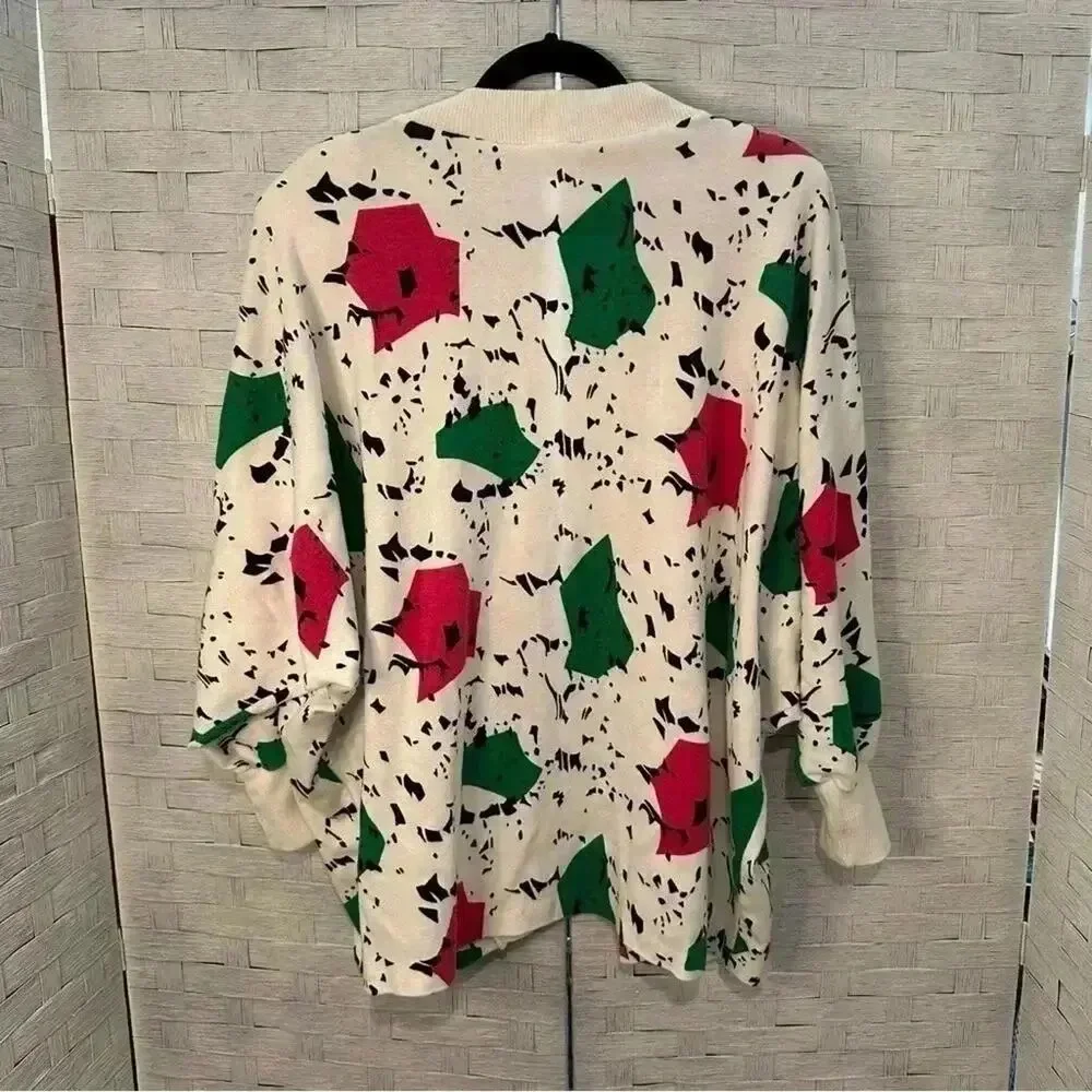 Vintage Womens cardigan sweatshirt block printed 80s colorful Plue Size - Picture 2 of 4